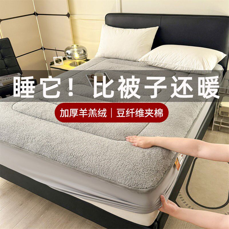 羊羔绒垫子冬天床笠冬季加绒加厚夹棉床垫保护套床罩毛绒铺床毯子