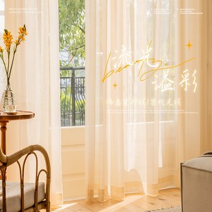 纱帘流光纱2024新款薄纱窗帘纱法式轻奢背景帘卧室客厅金色窗纱布