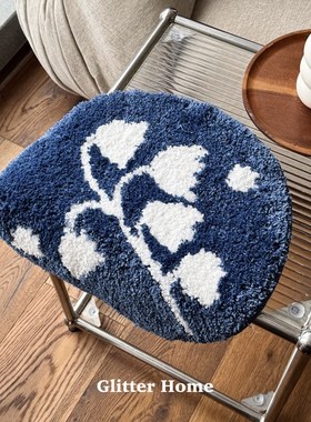 Gltter家蓝色钟花中世纪蓝色簇绒绒椅垫家沙发垫防滑垫地板垫