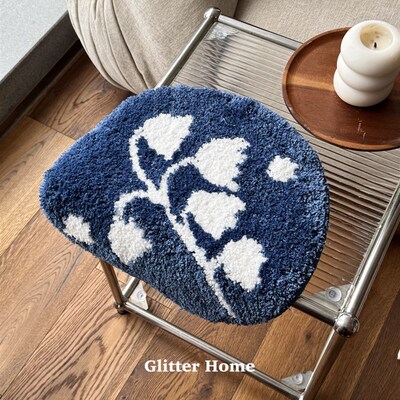 Gltter家蓝色钟花中世纪蓝色簇绒绒椅垫家沙发垫防滑垫地板垫