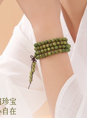 天然老绿檀木沉水手串男女款多圈108颗念珠檀香情侣饰品珠子佛珠