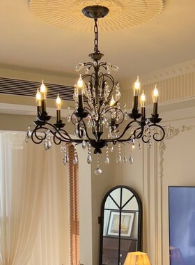 法式黑色水晶吊灯美式简约复古乡村客厅大气装饰高级感卧室房间灯