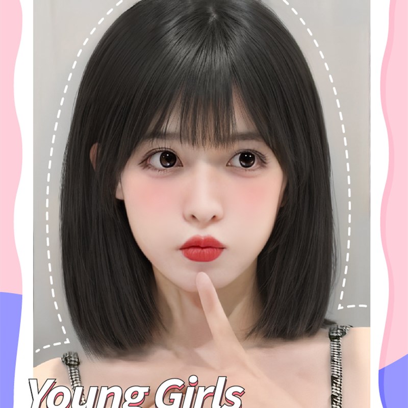 假发女短发网红漫画刘海一刀切自然短直发全头套式波波头全头套式