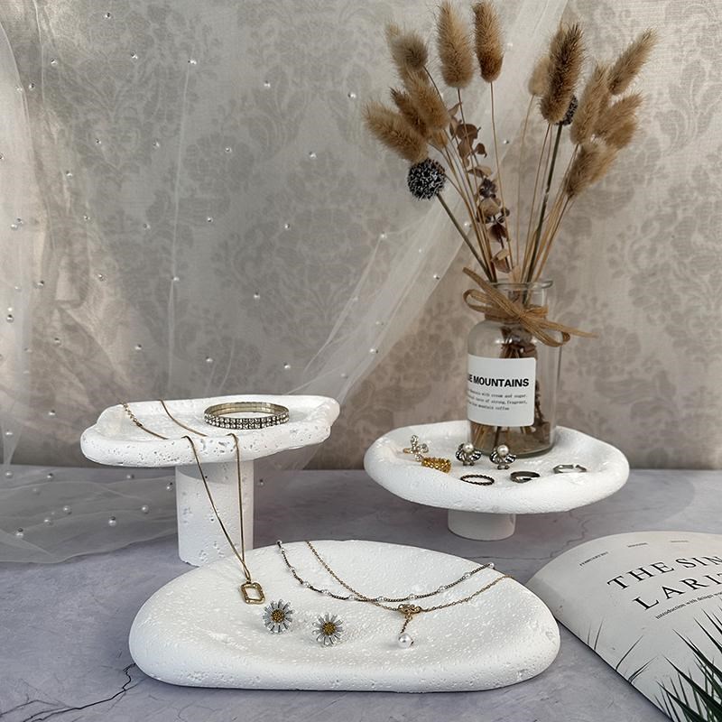 首饰展示盘石膏托盘项链饰品戒指耳环手链陈列道具洞石高脚胖胖盘