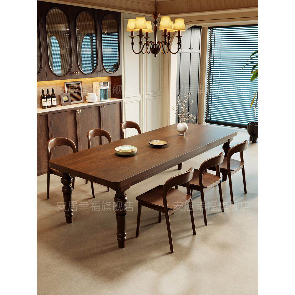 法式覆古实木吃饭桌新款罗马餐桌一桌六椅大板吃饭桌艺术桌子