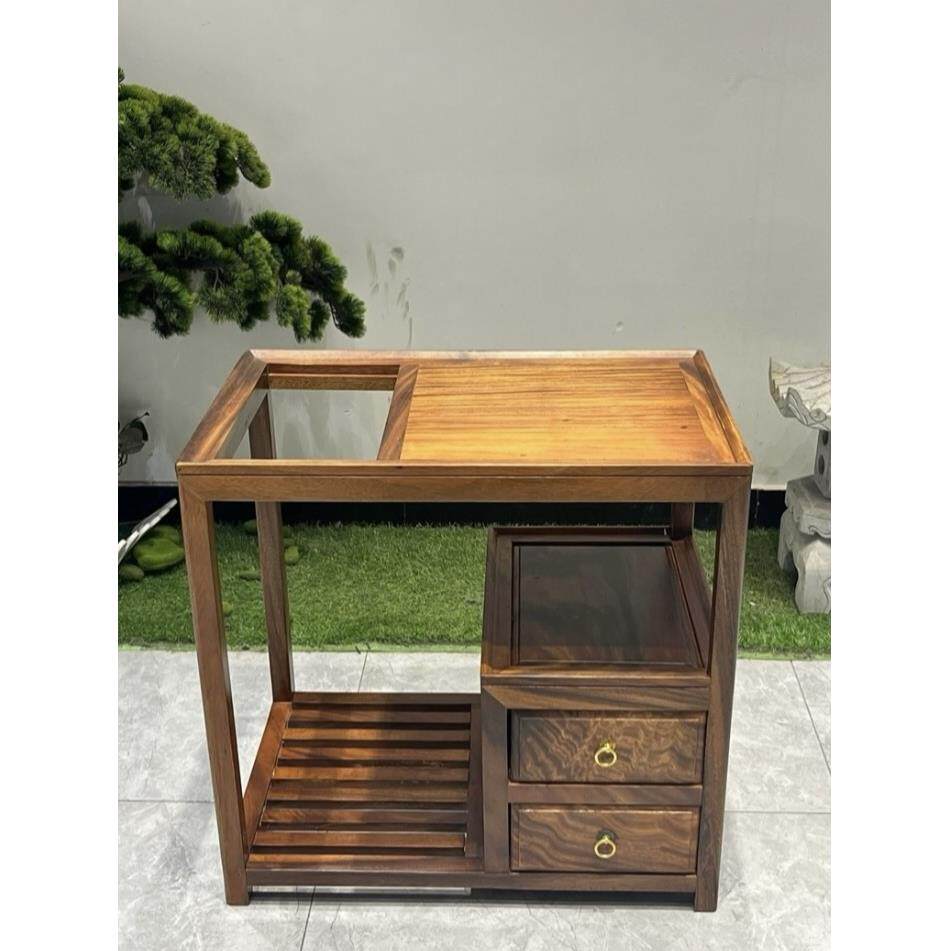 南美胡桃木茶水柜实木茶几双抽茶水柜茶水车边柜实木烧水柜茶边柜