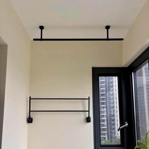 晾衣杆阳台固定式一整根侧装晾衣架不锈钢顶装墙上侧边衣杆