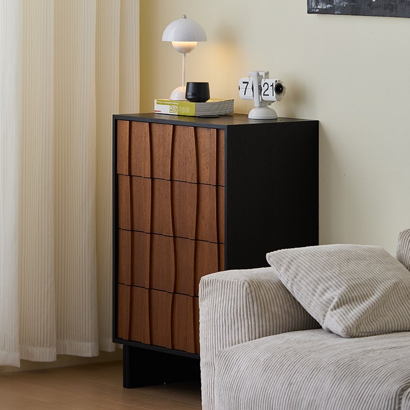 昔拾晨汐中古风实木饰面四斗柜复古现代简约卧室储物边柜