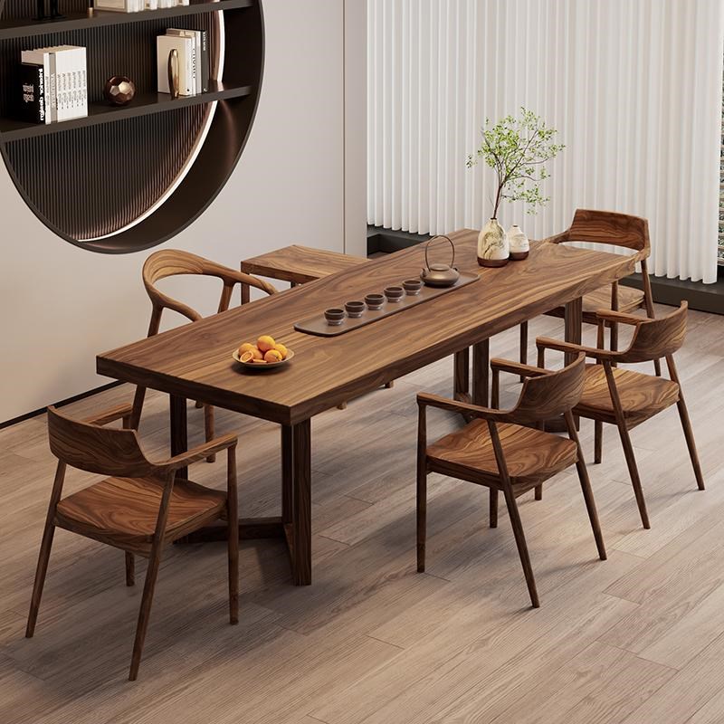 优质胡桃木实木会议桌q茶桌简约办泡茶桌公桌长条形大桌子原木桌