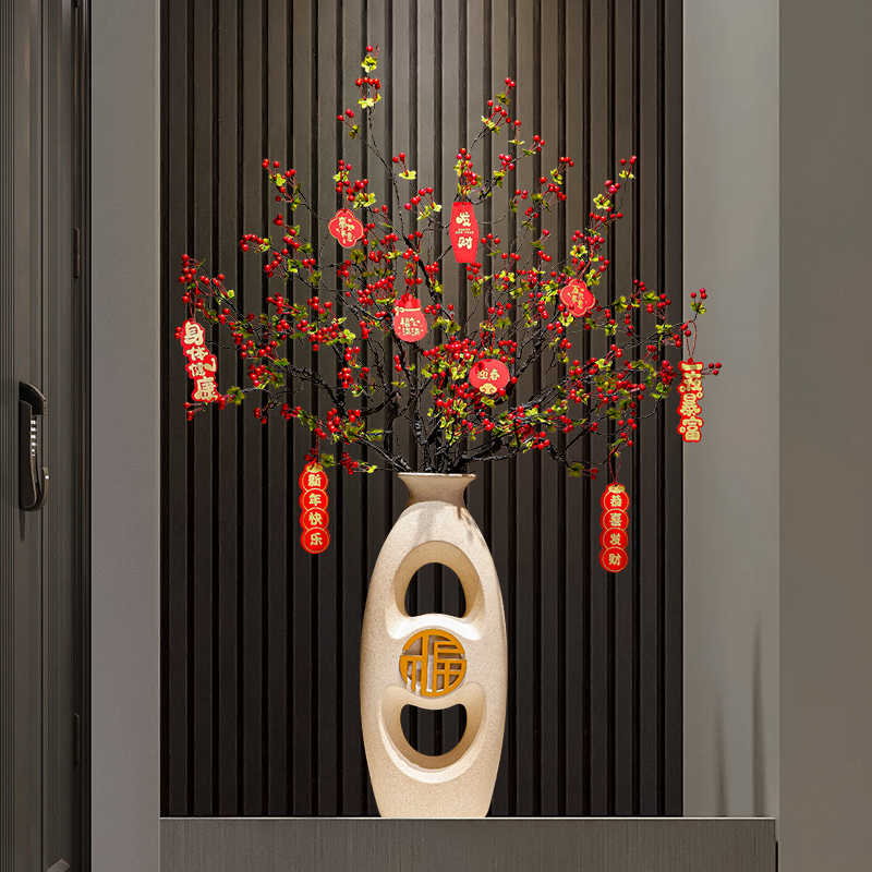 落地大型花c瓶摆件新中式客厅电视柜沙发旁边入户门玄关屏风装饰