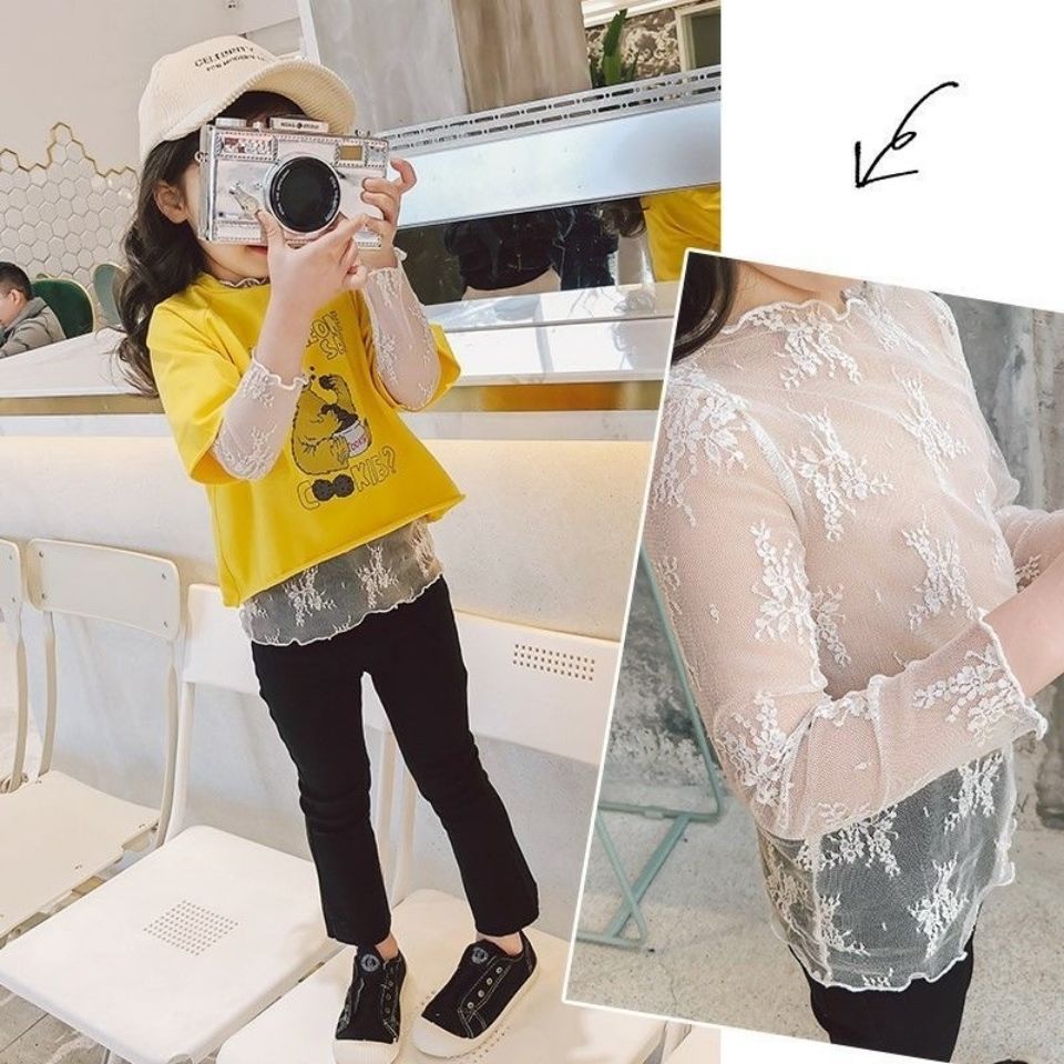 女童蕾丝打底衫韩新夏防晒薄款