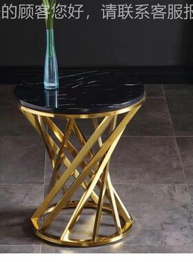 几岩轻奢小茶几家用客角现代北欧厅不锈钢68003简约钢化玻璃小圆