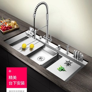 阿萨斯4MM加厚304不锈钢手工水槽套餐大单槽厨房洗菜盆带解冻板