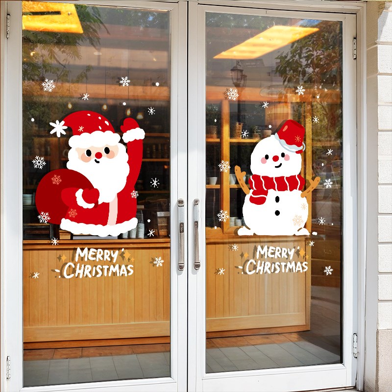 圣诞节装饰玻璃门贴纸商铺窗贴静电窗花纸圣诞老人树贴画场景布置