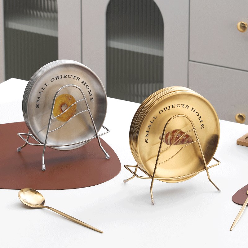 不锈钢吐骨碟家用桌面饭桌垃圾残渣盘餐桌金色圆形装骨头专用碟子