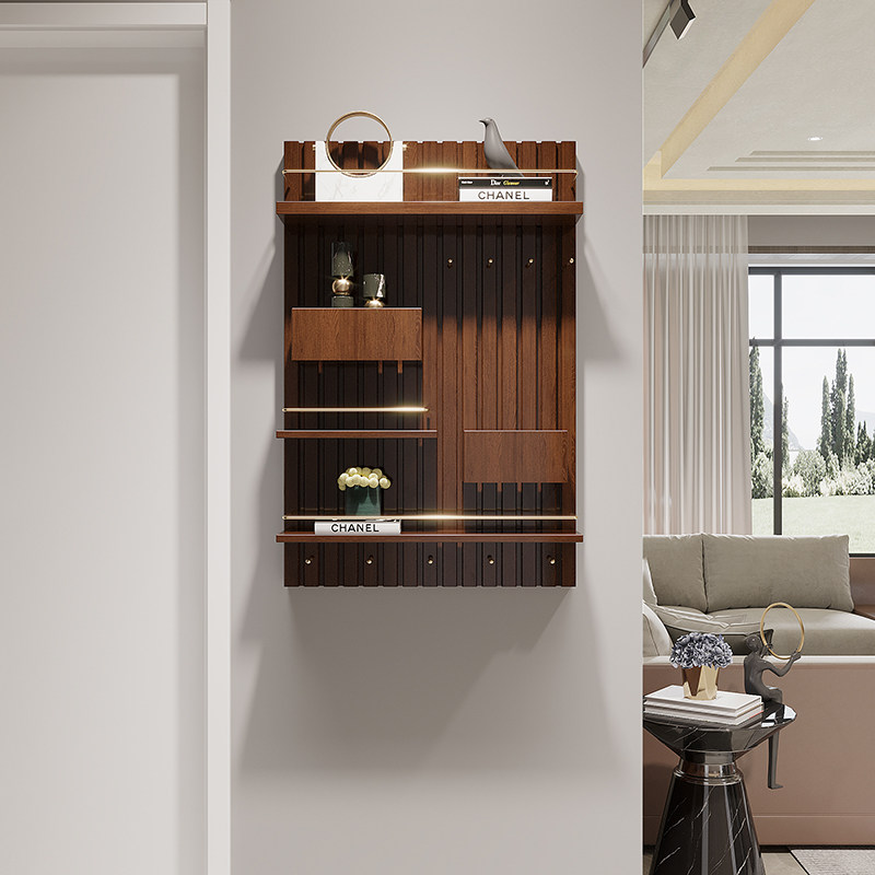 立体新中式电表箱装饰画遮挡箱实木置物架创意轻奢简约墙饰弱电箱