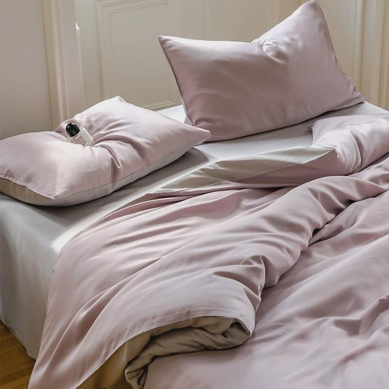 莱赛尔60精兰支天丝四件套夏季凉感被套床单丝R滑裸睡拼色床上用