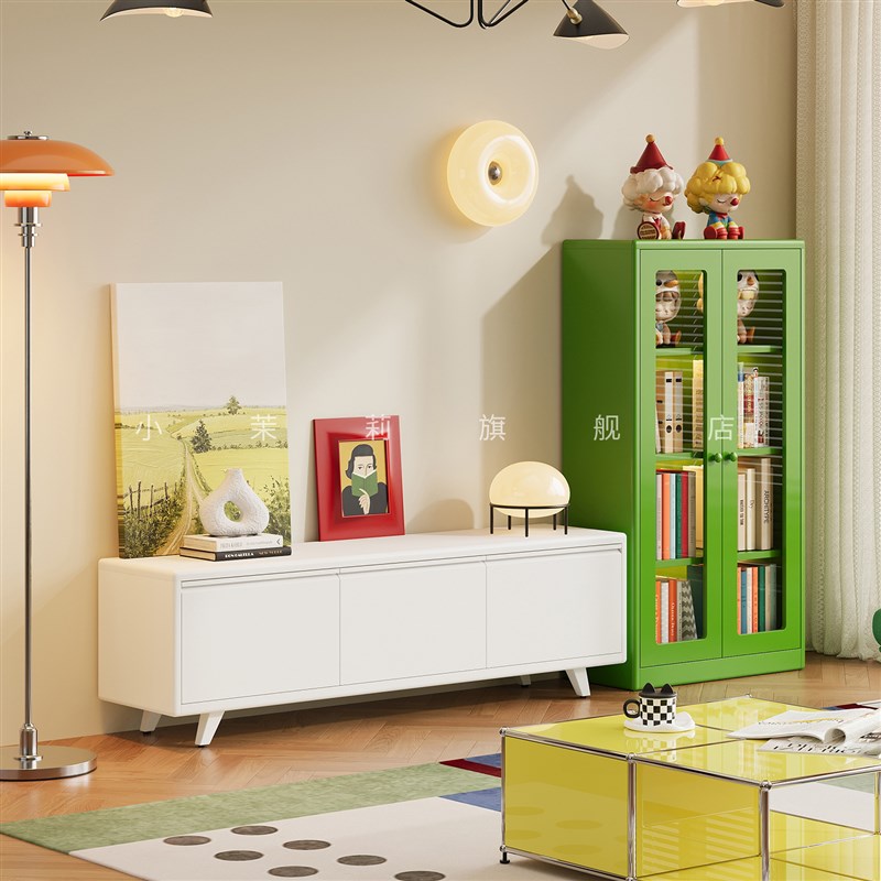电视柜书架钢制3斗柜客厅家用靠墙抽屉收纳柜组R合书架铁皮置物柜