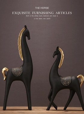 新中式树脂马摆件装饰品创意办公室客I厅电视柜摆设玄关现代轻奢