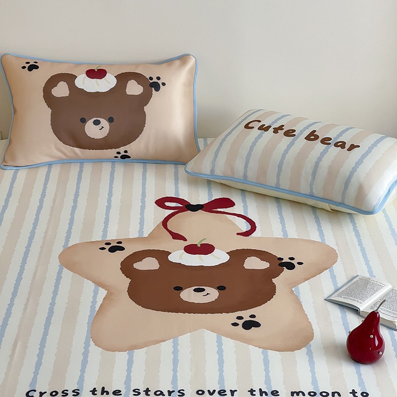 月亮睡了大版卡通数码印花冰感丝冰丝席凉席裸睡三件套夏凉席软席