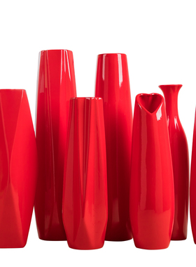 50cm红色落地花瓶 中国红陶瓷花瓶 现代简约喜庆新房玄关结婚花瓶