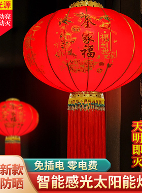 2024新款过年户m外大门口免插电太阳能红灯笼一对春节阳台宫灯挂