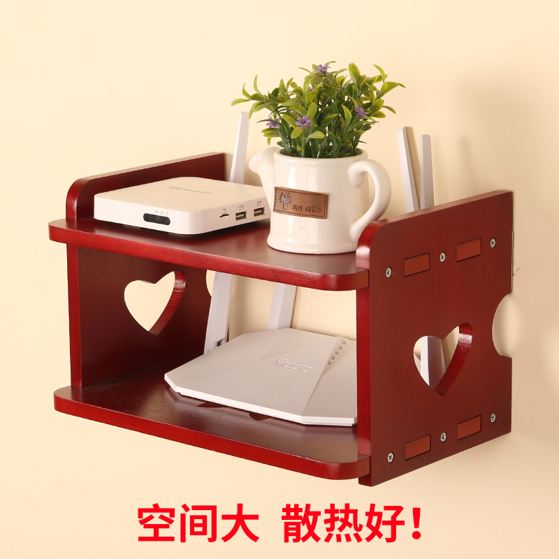 实木壁挂机顶盒置物架子墙柜客厅卧室墙上wifi路由器收纳盒免打孔