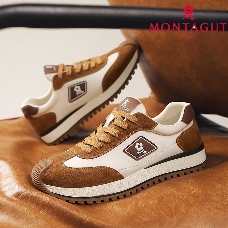 梦特娇男鞋头层牛皮休闲鞋男士运动时尚户外减震运动鞋防滑板鞋男