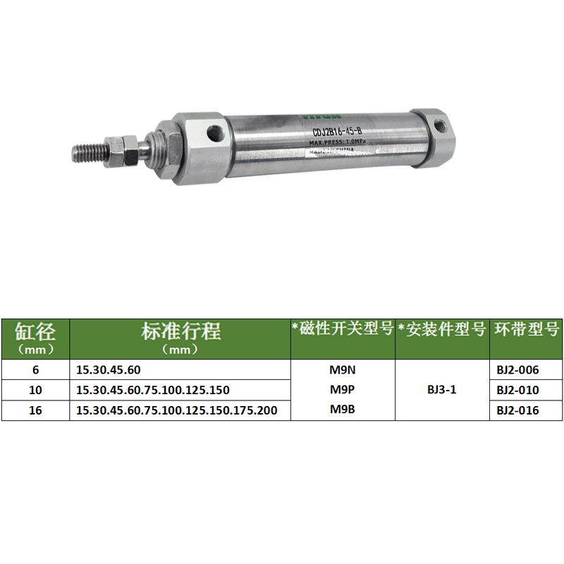 迷你气缸带缓冲CJ2B/CDJ2B10*16-50-60-75-80*100*125*150A AZ-B