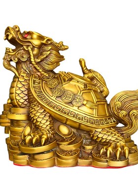 铜龙龟摆件黄铜八卦金钱铜龙头龟纯黄铜子母龙龟家用办公室装饰品
