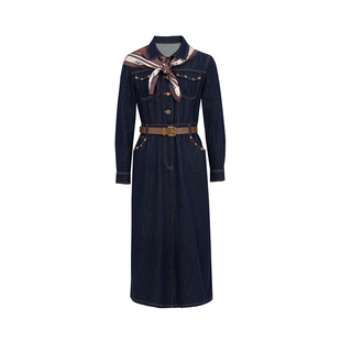 秋季 商场同款 搭配丝巾牛仔连衣裙N198B43563 时菲菲