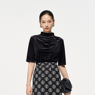 春季 时菲菲 商场同款 进口丝绒抽褶上衣N021A51155 新品