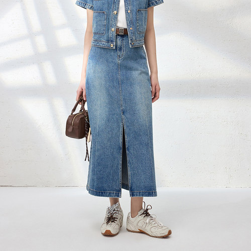 【时菲菲】商场同款夏季新品前中开叉牛仔半裙N164A52588