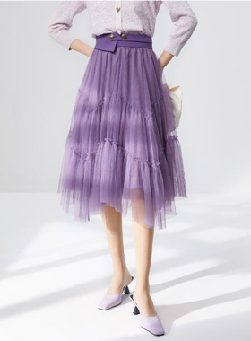 【时菲菲】商场同款进口网纱松紧高腰半身裙N167A33075