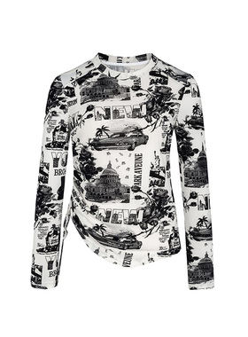 【时菲菲】商场同款春秋植绒印花抽褶打底衫N022A41300