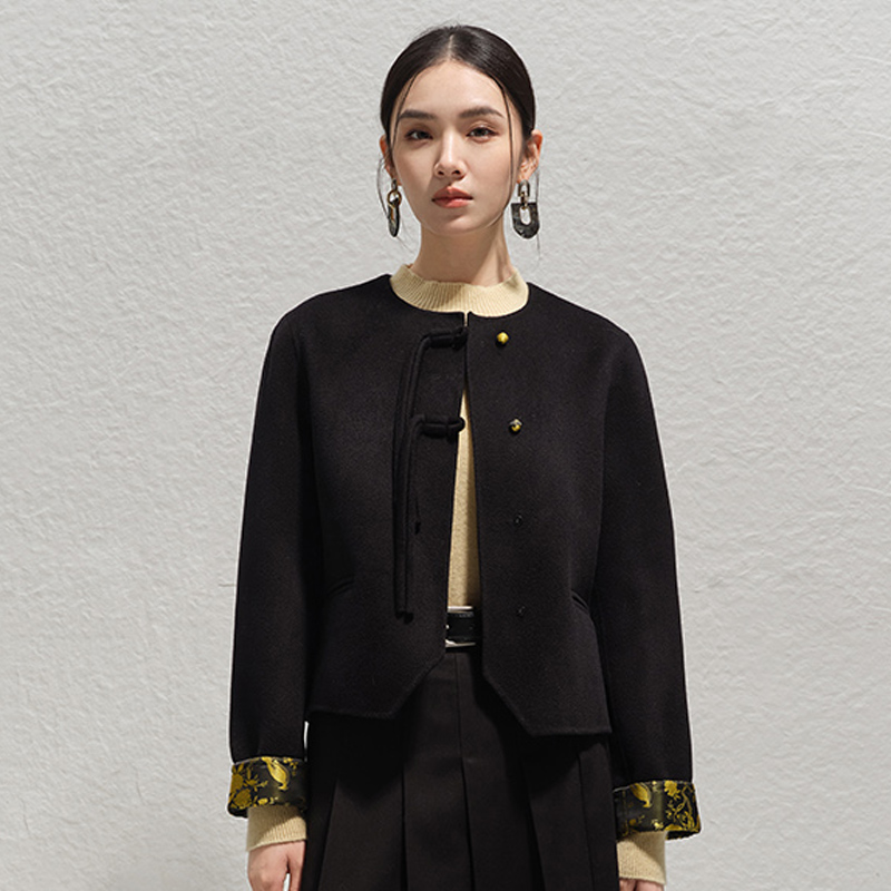 【时菲菲】商场同款冬季正肩拼接双面呢外套N2110B44739