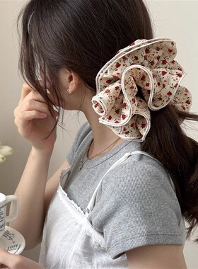 E4537玫瑰少女碎花四层大肠发圈复古女2025法式高级日Z常百搭头花