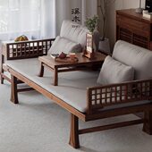溪木工坊新中式 罗汉床黑胡桃实木沙发简约两用床榻客厅家具罗汉榻