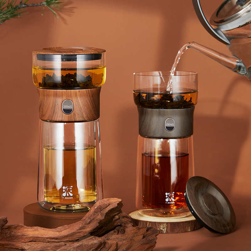 哲品派杯木纹系列可携式露营v泡茶杯茶水分离杯懒人泡茶神器快客
