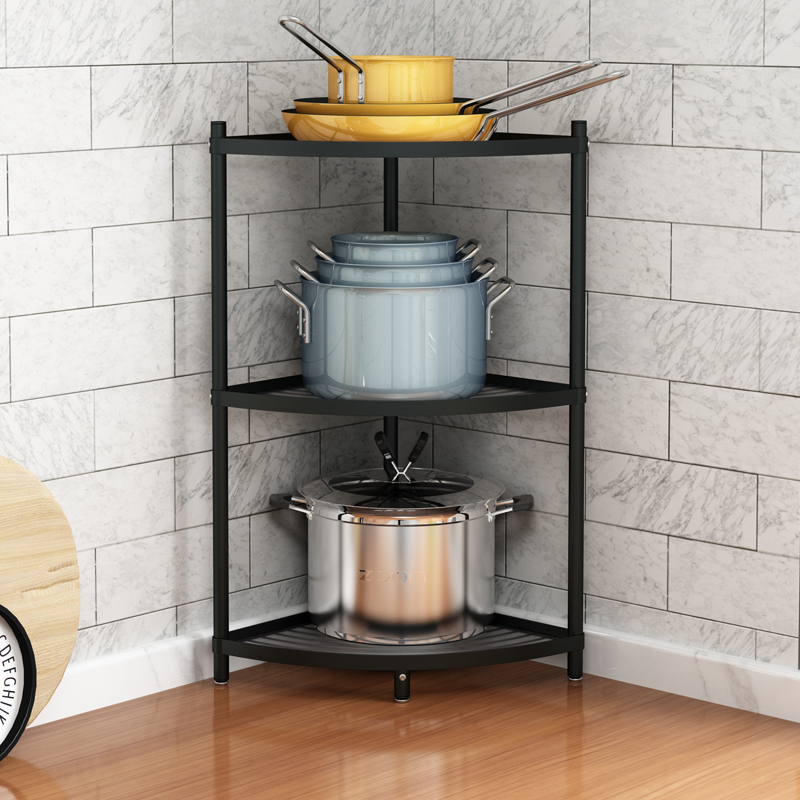 黑色厨房转角架卫生间置物u架落地三角形多层锅架收纳架子储物架