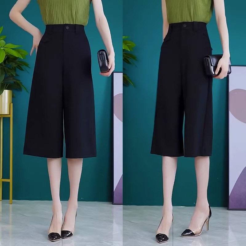 高腰直筒阔腿宽松七分裤2023夏款大码宽松显瘦百搭女裤.职业女西