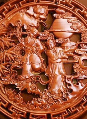 和合2圣桃木摆件家居客厅和合二圣家用卧室木雕婚房挂件结婚摆设