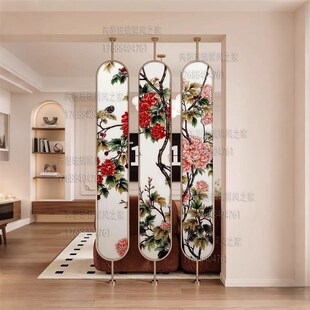 掐丝手绘珐琅彩法式艺术玻璃客厅卧室玻璃屏风隔断入户正对门玄关