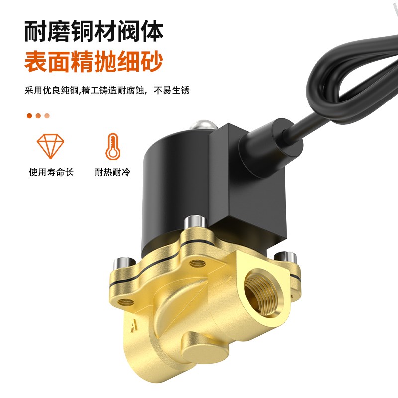 2W常闭电磁水阀铜开关控制s阀24V不锈钢气阀2分4分6分1寸2寸进水