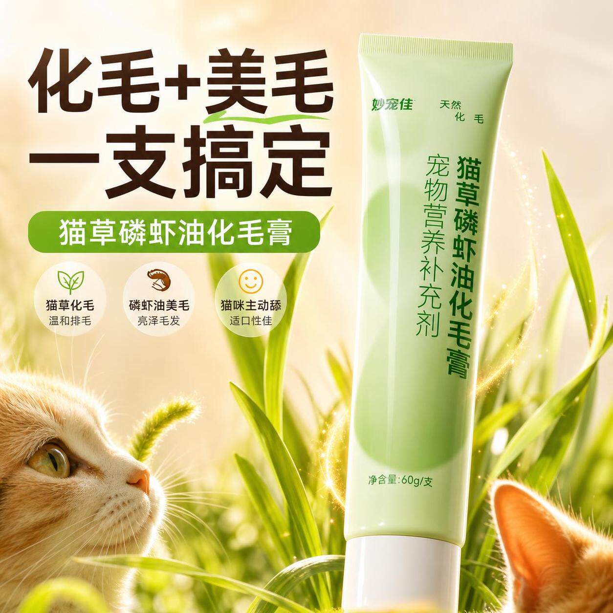 猫咪磷虾油化毛膏美毛排毛