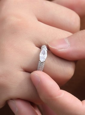 简约时尚bs925银戒指女ins风小众设计镶锆石马眼戒指情侣饰品