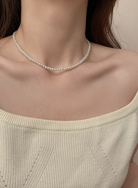 双层叠带高亮珍珠项链女韩版时尚设计感一K款两带仿珍珠气质锁骨