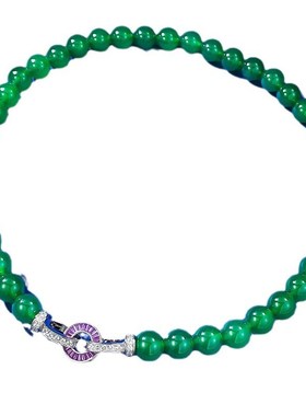 珠宝直播新款S925银镶嵌10.E0mm绿玉髓玛瑙串珠气质时尚项链