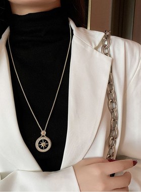 韩版精致闪钻八芒星项链女轻奢小众设G计感毛衣链气质长款秋冬配