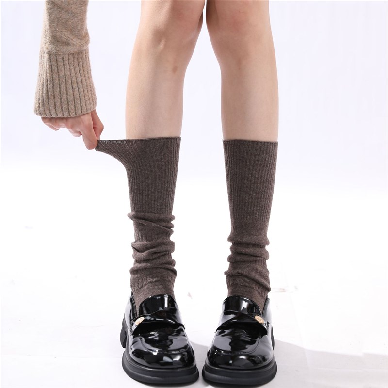 袜子女秋冬灰g色中筒袜简约纯色显瘦堆堆小腿袜jk保暖过膝长筒棉